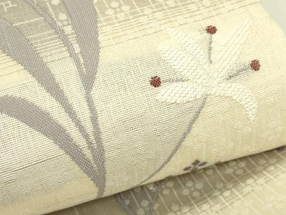平和屋着物＊夏物　両面　六通柄袋帯　草花文　正絹　逸品　CABJ1786rv