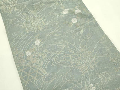 平和屋着物＊夏物　六通柄袋帯　秋草文　金糸　正絹　逸品　CABJ1788rv