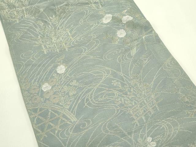 平和屋着物＊夏物　六通柄袋帯　秋草文　金糸　正絹　逸品　CABJ1788rv