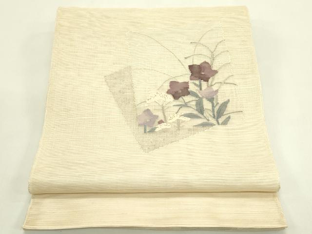 平和屋着物＊夏物　太鼓柄袋帯　すくい織　色紙重ね秋草文　銀糸　正絹　逸品　CABJ1794rv
