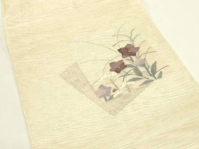 平和屋着物＊夏物　太鼓柄袋帯　すくい織　色紙重ね秋草文　銀糸　正絹　逸品　CABJ1794rv