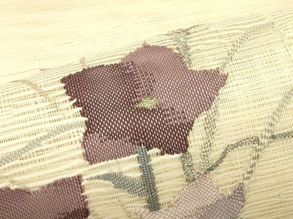 平和屋着物＊夏物　太鼓柄袋帯　すくい織　色紙重ね秋草文　銀糸　正絹　逸品　CABJ1794rv