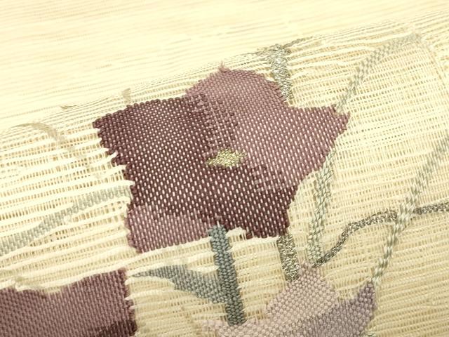 平和屋着物＊夏物　太鼓柄袋帯　すくい織　色紙重ね秋草文　銀糸　正絹　逸品　CABJ1794rv
