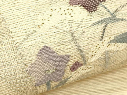 平和屋着物＊夏物　太鼓柄袋帯　すくい織　色紙重ね秋草文　銀糸　正絹　逸品　CABJ1794rv