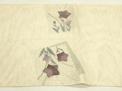 平和屋着物＊夏物　太鼓柄袋帯　すくい織　色紙重ね秋草文　銀糸　正絹　逸品　CABJ1794rv