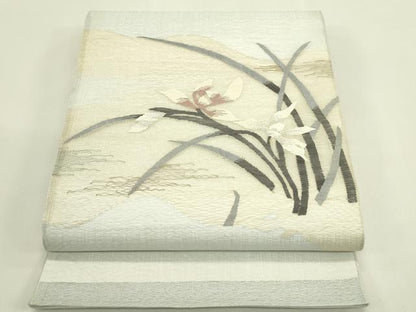平和屋着物＊夏物　太鼓柄袋帯　すくい織　杜若　銀糸　正絹　逸品　未使用　CABJ1797rv