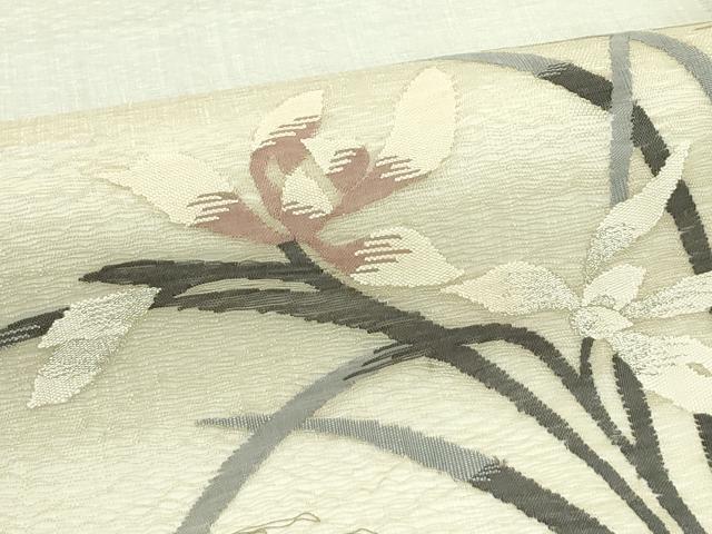 平和屋着物＊夏物　太鼓柄袋帯　すくい織　杜若　銀糸　正絹　逸品　未使用　CABJ1797rv