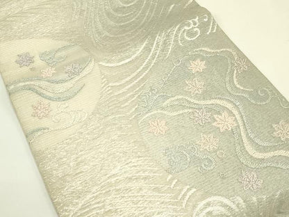 平和屋着物＊夏物　六通柄袋帯　立波楓文　銀糸　正絹　逸品　CABJ1801rv