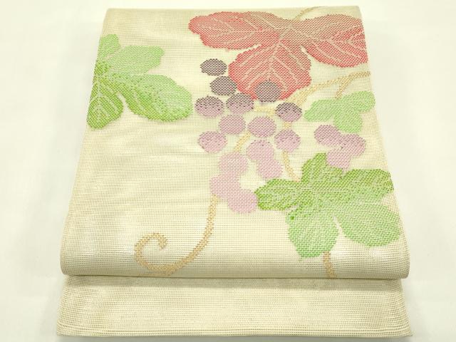 平和屋着物＊夏物　太鼓柄袋帯　葡萄蔦の葉文　金糸　正絹　逸品　未使用　CABJ1803rv