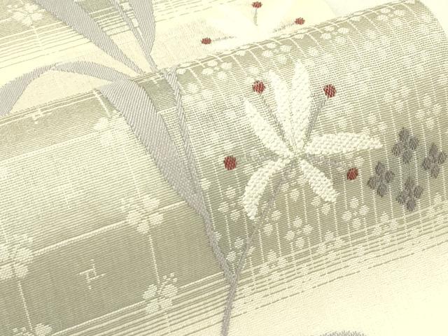 平和屋着物＊夏物　西陣　弥栄織物謹製　両面　全通柄袋帯　草花文　証紙付き　正絹　逸品　CABJ1804rv