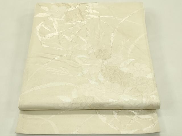 平和屋着物＊夏物　六通柄袋帯　秋草文　銀糸　正絹　逸品　CABJ1806rv