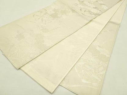 平和屋着物＊夏物　六通柄袋帯　秋草文　銀糸　正絹　逸品　CABJ1806rv