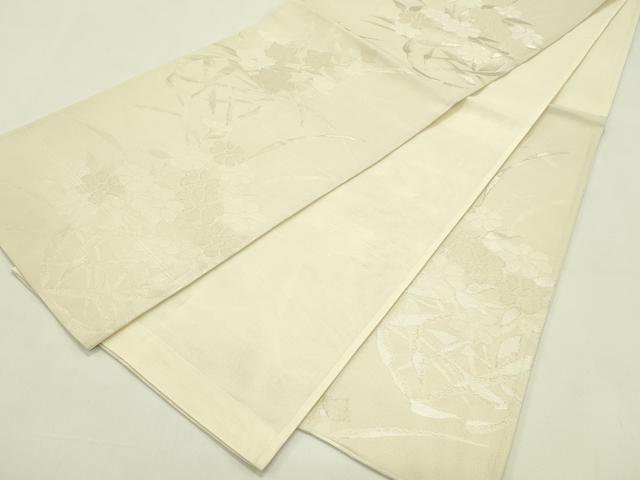 平和屋着物＊夏物　六通柄袋帯　秋草文　銀糸　正絹　逸品　CABJ1806rv