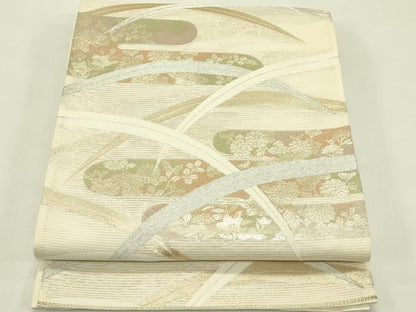 平和屋着物＊夏物　六通柄袋帯　芝草エ霞草花文　金銀糸　正絹　逸品　CABJ1810rv