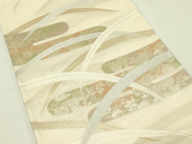 平和屋着物＊夏物　六通柄袋帯　芝草エ霞草花文　金銀糸　正絹　逸品　CABJ1810rv