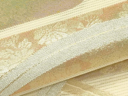 平和屋着物＊夏物　六通柄袋帯　芝草エ霞草花文　金銀糸　正絹　逸品　CABJ1810rv