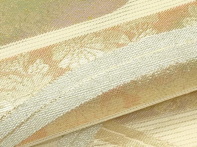 平和屋着物＊夏物　六通柄袋帯　芝草エ霞草花文　金銀糸　正絹　逸品　CABJ1810rv