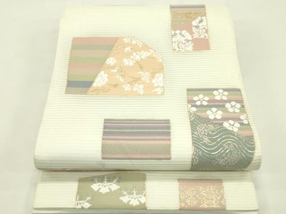 平和屋着物＊夏物　六通柄袋帯　唐織　色紙吉祥花文　金糸　正絹　逸品　CABJ1812rv