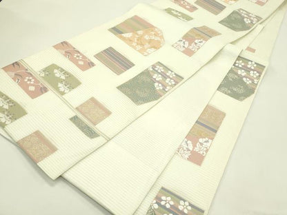 平和屋着物＊夏物　六通柄袋帯　唐織　色紙吉祥花文　金糸　正絹　逸品　CABJ1812rv