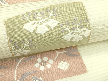 平和屋着物＊夏物　六通柄袋帯　唐織　色紙吉祥花文　金糸　正絹　逸品　CABJ1812rv