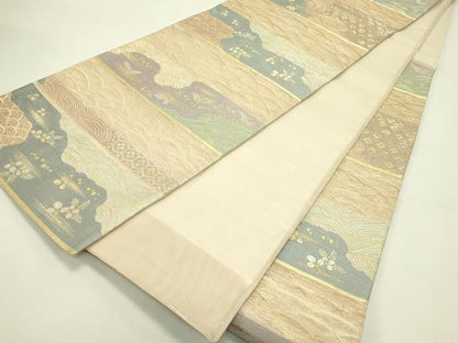 平和屋着物＊夏物　六通柄袋帯　段に割付　金銀糸　正絹　逸品　CABJ1813rv