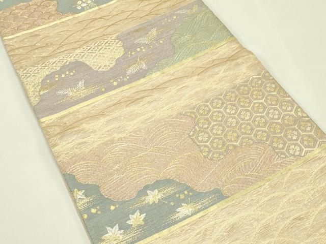 平和屋着物＊夏物　六通柄袋帯　段に割付　金銀糸　正絹　逸品　CABJ1813rv
