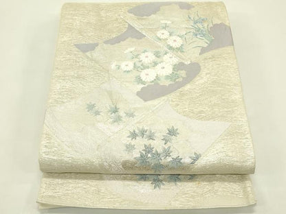 平和屋着物＊夏物　六通柄袋帯　冊子草花文　銀糸　正絹　逸品　CABJ1815rv