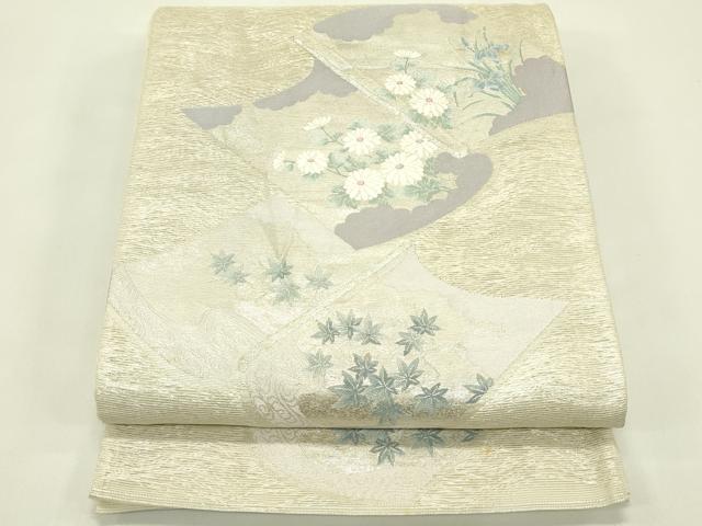 平和屋着物＊夏物　六通柄袋帯　冊子草花文　銀糸　正絹　逸品　CABJ1815rv