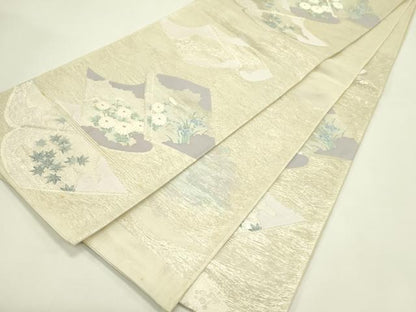 平和屋着物＊夏物　六通柄袋帯　冊子草花文　銀糸　正絹　逸品　CABJ1815rv
