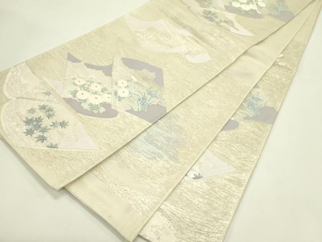 平和屋着物＊夏物　六通柄袋帯　冊子草花文　銀糸　正絹　逸品　CABJ1815rv