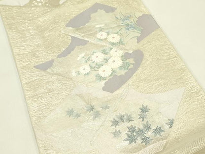 平和屋着物＊夏物　六通柄袋帯　冊子草花文　銀糸　正絹　逸品　CABJ1815rv