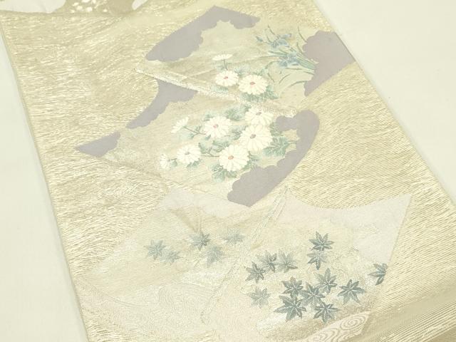 平和屋着物＊夏物　六通柄袋帯　冊子草花文　銀糸　正絹　逸品　CABJ1815rv
