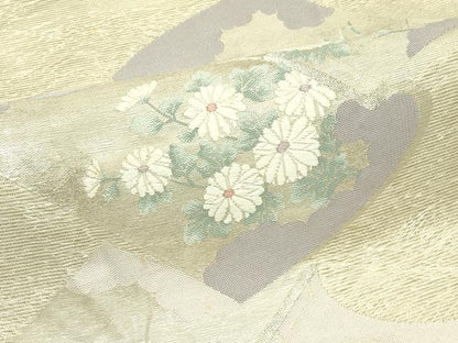 平和屋着物＊夏物　六通柄袋帯　冊子草花文　銀糸　正絹　逸品　CABJ1815rv