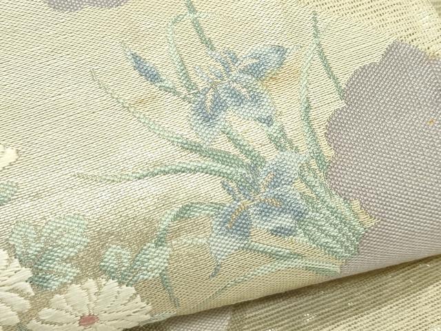 平和屋着物＊夏物　六通柄袋帯　冊子草花文　銀糸　正絹　逸品　CABJ1815rv