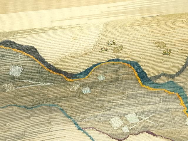平和屋着物＊夏物　太鼓柄袋帯　すくい織　紬地　道長文様　金銀糸　正絹　逸品　CABJ1816rv