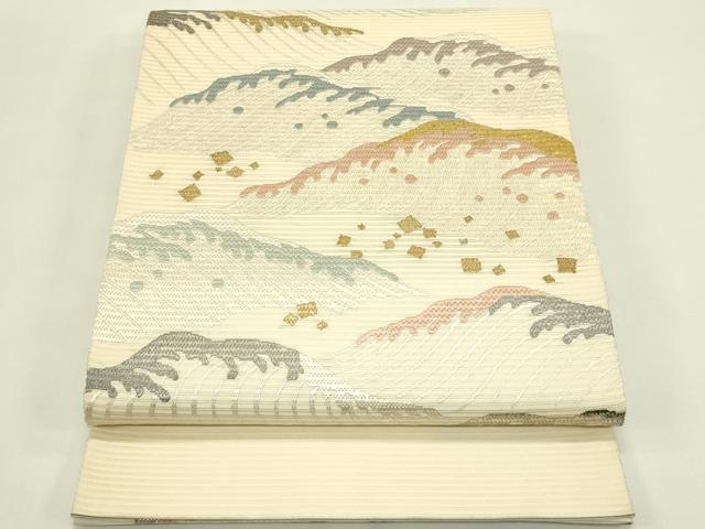 平和屋着物＊夏物　太鼓柄袋帯　総刺繍　絽刺し　区限刺繍　立波文　金銀糸　正絹　逸品　CABJ1823rv