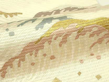 平和屋着物＊夏物　太鼓柄袋帯　総刺繍　絽刺し　区限刺繍　立波文　金銀糸　正絹　逸品　CABJ1823rv