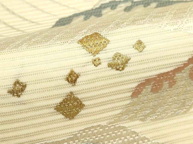 平和屋着物＊夏物　太鼓柄袋帯　総刺繍　絽刺し　区限刺繍　立波文　金銀糸　正絹　逸品　CABJ1823rv