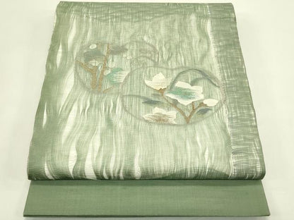 平和屋着物＊夏物　太鼓柄袋帯　すくい織　草花文　金銀糸　正絹　逸品　CABJ1826rv