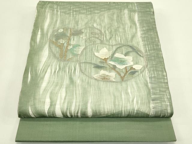 平和屋着物＊夏物　太鼓柄袋帯　すくい織　草花文　金銀糸　正絹　逸品　CABJ1826rv