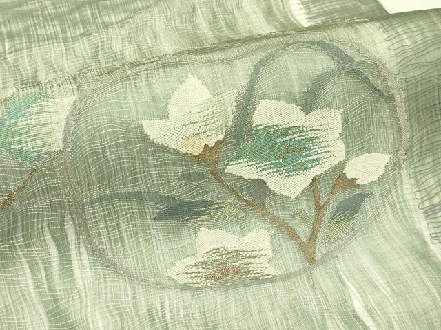 平和屋着物＊夏物　太鼓柄袋帯　すくい織　草花文　金銀糸　正絹　逸品　CABJ1826rv