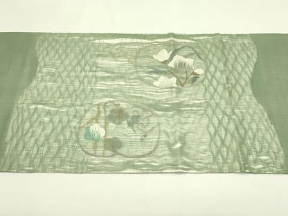 平和屋着物＊夏物　太鼓柄袋帯　すくい織　草花文　金銀糸　正絹　逸品　CABJ1826rv