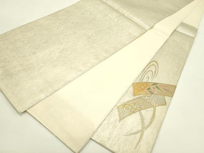 平和屋着物＊夏物　太鼓柄袋帯　短冊草花文　金銀彩　正絹　逸品　CABJ1827rv