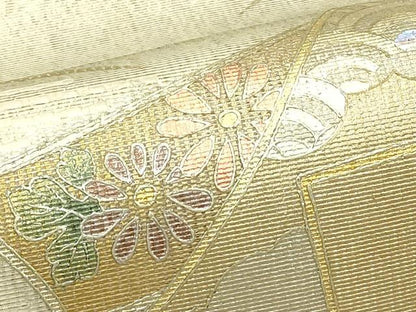 平和屋着物＊夏物　太鼓柄袋帯　短冊草花文　金銀彩　正絹　逸品　CABJ1827rv
