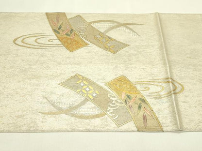 平和屋着物＊夏物　太鼓柄袋帯　短冊草花文　金銀彩　正絹　逸品　CABJ1827rv