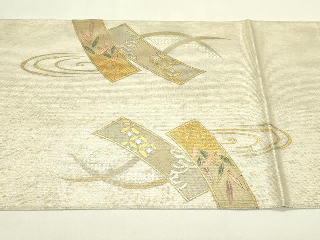 平和屋着物＊夏物　太鼓柄袋帯　短冊草花文　金銀彩　正絹　逸品　CABJ1827rv