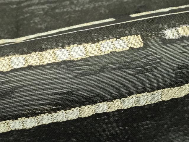 平和屋着物＊夏物　太鼓柄袋帯　抽象文　黒地　金銀糸　正絹　逸品　CABJ1832rv