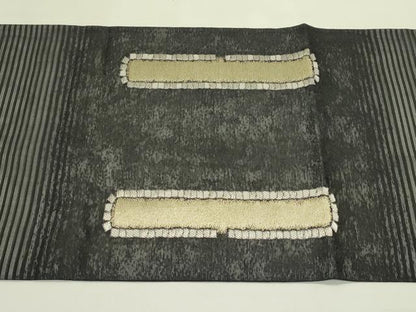 平和屋着物＊夏物　太鼓柄袋帯　抽象文　黒地　金銀糸　正絹　逸品　CABJ1832rv