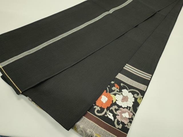 平和屋着物＊夏物　太鼓柄袋帯　総刺繍　更紗唐草文　黒地　正絹　逸品　CABJ1833rv
