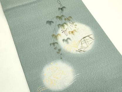 平和屋着物＊夏物　太鼓柄袋帯　手描き　葡萄蔦の葉丸文　金銀彩　正絹　逸品　未使用　CABJ1834rv
